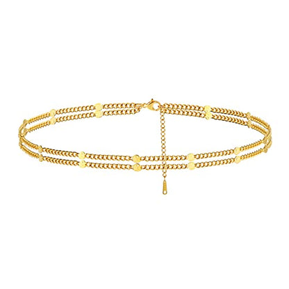 Ankle Bracelets for Women 18K Gold Plated Dainty Layering Anklets for Women Layered Twisted Rope Coin Chain Anklet Bracelets Waterproof Beach Summer Foot Jewelry - color: Layered Dot-Gold
