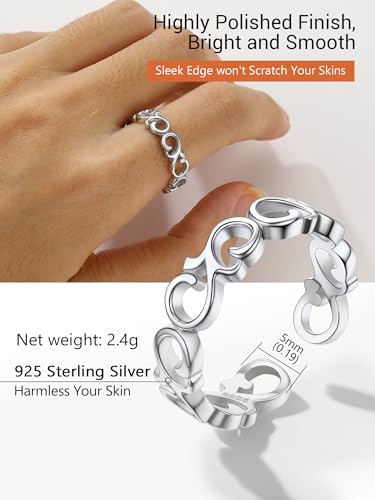 PROSILVER 925 Sterling Silver Adjustable Open Ring for Women, Solid Sterling Silver Stackable Ring, knuckle Finger Ring, Pinky Ring, Come with Box - style: 10 Celtic Knot