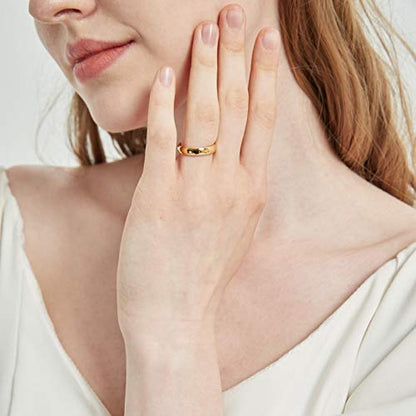 KAZITSAN 2mm 4mm 6mm Stainless Steel Rings for Women Men High Polish Plain Dome Silver/Gold/Rose Gold Wedding Band Comfort Fit - color: 4mm-Gold
