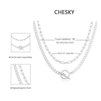 CHESKY 14K Gold Plated Layered Chain Necklace for Women | Trendy Cuban Link Chain, Chunky Paperclip Chain, Toggle Clasp Necklace, Fashion Gold Jewelry, Daily Gift for Women - style: Paperclip Toggle-SL
