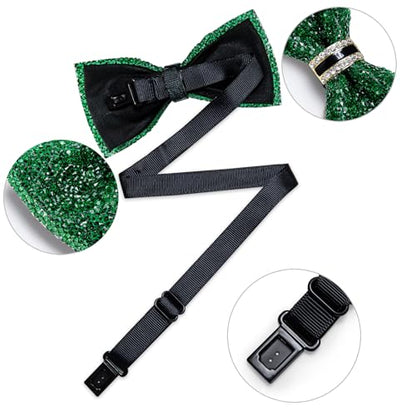 DiBanGu Mens Rhinestone Bow Tie with Ring and Lapel Pin Set | Adjustable Strap,Pre-tied Style,3PCS,Sequin Diamond Bowties，Solid/Mix Color,Shiny Accessory,for Party Prom Banquet Wedding - color: Emerald Green