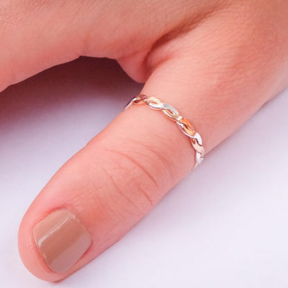 TOE RINGS & THINGS Finger or Thumb Twine Medley | .925 Sterling Silver & Gold Filled | Unisex Mixed Metal Braid Design | Sizes 3-13