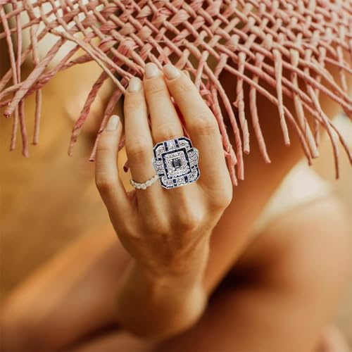Big Dainty Full Cubic Zrionias Full Finger Wide Chunky Ring,Platinum Plated Large Exaggerated Cocktail Party Turkey Crystal Ring for Women