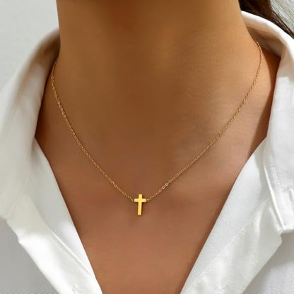 Gold Cross Women's Necklace 18K Gold Plated Stainless Steel Handmade Pearl Necklace Gold Paperclip Necklace, Fashion Jewelry Gifts - style: Retro