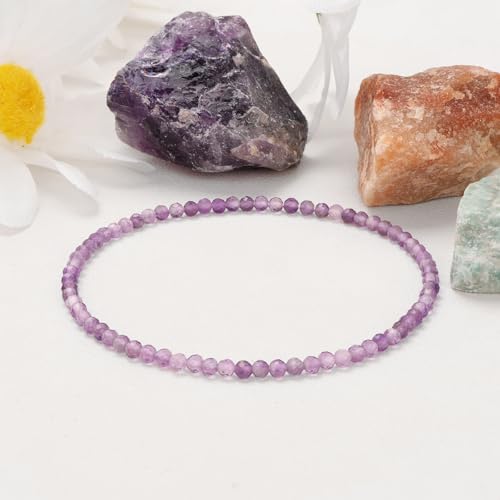 Healing Crystal Bracelet Clear Quartz Faceted Beaded Bracelets for Women Men 3mm Natural Stone Adjustable Handmade Stretch Bracelet Reiki Spiritual Jewelry Fashion Gifts - color: Amethyst