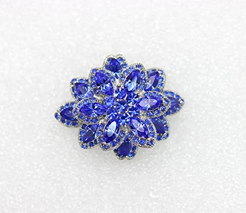Faship Gorgeous Black Crystal Chunky Floral Pin Brooch - color: Blue