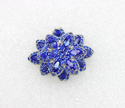 Faship Gorgeous Black Crystal Chunky Floral Pin Brooch - color: Blue