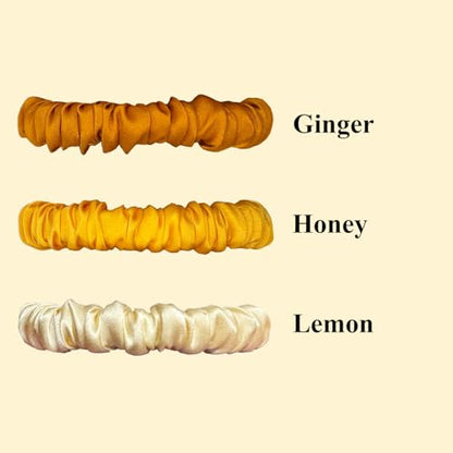 VLOMOT 3 Pcs Set 100% Pure Mulberry Silk Hair Scrunchies (Yellow) | Silk Hair Ties for Thin Hair with 3 Chic Colors Everyday Skinny Scrunchies Silk Ponytail Holders Hair Care No Damage - color: Yellow