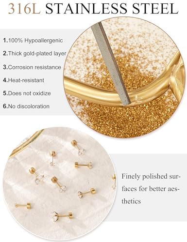 5 Pairs Huggie Hoop Earrings, Cubic Zirconia 14K Gold-Plated 316L Surgical Steel, Hypoallergenic Lightweight Design for Women & Men Cartilage & Multi-Piercing Stacking(13-21mm) - color: L+gold