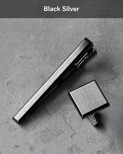 [TAVARAT] Tie Clip Tie Clips for Men Black Silver Light Gold Tie Bar Tie Pin Tps-163 - style: cufflinks set (black silver)