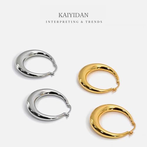 2 Pairs Gold/Silver Hoop Earrings For Women Set Trendy,14K Plated Gold Chunky Huggie Hoop Earings Pack,Oval Twisted Statement Silver Hoops,Fashion Jewelry Gift - color: 6) chunky hoop