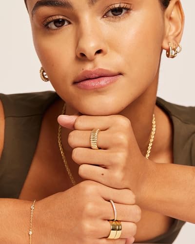 PAVOI 14K Gold Plated Chunky Statement Ring | Chunky Stackable Wide Band for Women - color: White Gold
