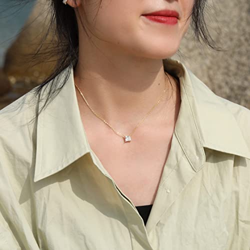 S.Leaf 18K Gold Plated Cubic Zirconia Choker Necklace for Women 925 Sterling Silver Layered Coin Moon Star Heart Circle Crystal Lariat Pendant Necklaces Gifts for Women Trendy - color: Square_Gold