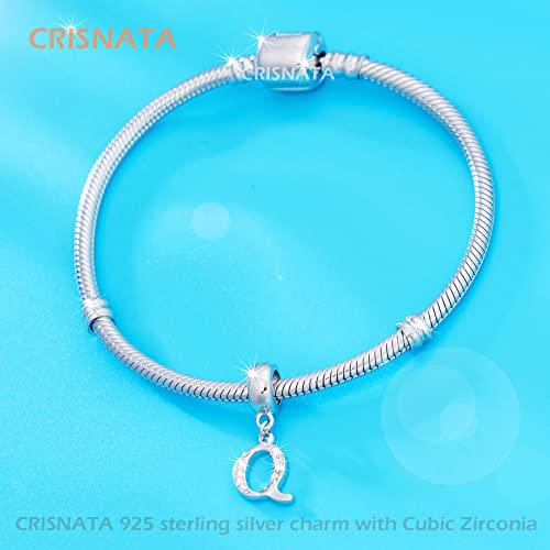 26 Letter Pendant Charms, Polished 925 Sterling Silver Complete Initial A-Z Dangling CZ Stone Alphabet Beads, fits European Bracelet Necklace, Gift for Mother/Father/Daughter/Son/Sister/Aunt - color: Letter Q CZ Pendant Charm