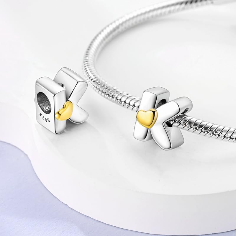 Women 925 Sterling Silver Charms A-Z Heart Letters Beads Pendant for Bracelets Women Fit Pandora Bracelets Hypoallergenic Beads - color: K