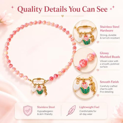 LIU JUN Colorful Beaded Necklace for Women, Chunky Boho Fish Starfish Conch Pendant Acrylic Bead Necklaces Cute Y2K Summer Beach Jewelry Gifts - color: Seahorse