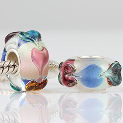 Lampwork Murano Charm 925 Sterling Silver Glass Bead Flower Pendant Leaf for DIY Charms Bracelet
