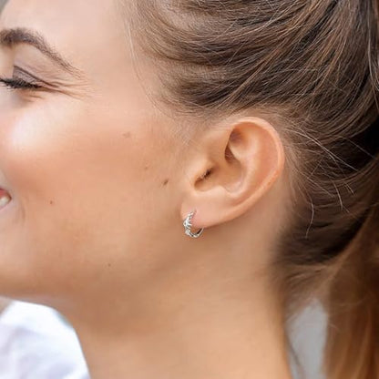 DAILY VIBES Dainty Small Star Huggie Hoop Earrings for Women Trendy | 925 Sterling Silver Post, 14K Gold or Silver Plated, Mini Cubic Zirconia, Cartilage Hoop Earrings - color: Silver Small Star