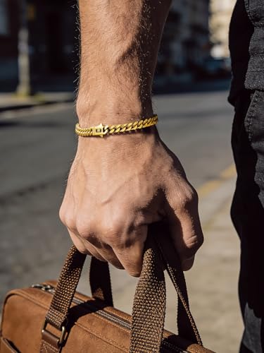 Bandmax Mens Hip Hop Cuban Link Bracelets 5/7/9/12MM Stainless Steel Miami Curb Chain Bracelet Silver/Gold Plated/Black Wristlet Chains for Men 7"-9" - color: 15 5MM Gold-Custom
