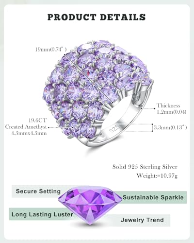 925 Sterling Silver Pave Birthstone Chunky Statement Rings for Women Men | 14K Gold Plated/Silver Large Dome Ring Birthday Cocktail Jewelry,Size 6 to 10(with Gift Box) - color: 06-Created Alexandrite-Jun.