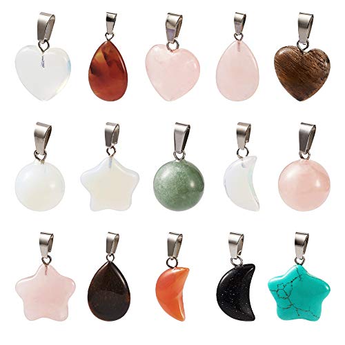 30Pcs Mixed Stone Pendants Heart Moon Teardrop Round Healing Crystal Quartz Chakra Bead Charms for Necklace for Jewelry Making Hole: 2x7mm - color: 1-Mixed Color-Mixed Shape
