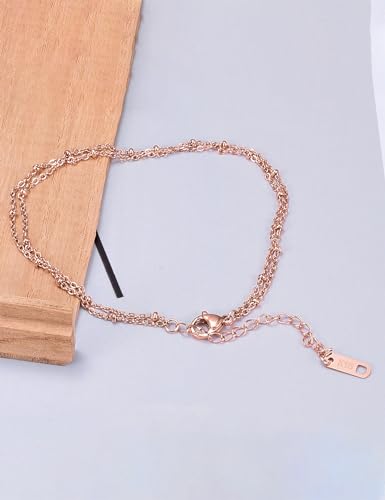 RoseGold Ankle Bracelets for Women - Layered Anklets - Link Foot Jewellery - color: RoseGold -10#