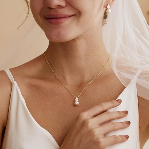 Pearl Necklaces for Women Trendy,14k Gold Plated Pearl Pendant Necklace Dainty Wedding Necklace Small Cute Gold Choker Necklace for Women Non Tarnish Gold Prom Jewelry Fashion Bridesmaids Gifts - color: GD-Teardrop pearl necklace