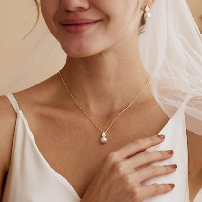 Pearl Necklaces for Women,Dainty Gold Pendant Necklaces Waterproof Jewelry | 14K Gold Plated Pearl Necklaces,Dainty Elegant Wedding Necklace,Small Cute Adjustable Minimalist Necklace,Non Tarnish Jewelry - color: GOLD-13