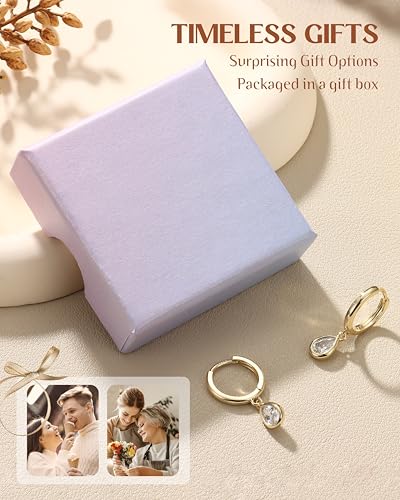FIBO STEEL 14K Gold Plated Hoop Earrings with Charms for Women Huggie Hoops | Hypoallergenic 925 Sterling Silver Post Dangle Earrings Small Silver Gold Hoops Earring Cubic Zirconia Dangle Drop Jewelry - color: Tear - 14K Gold Plated