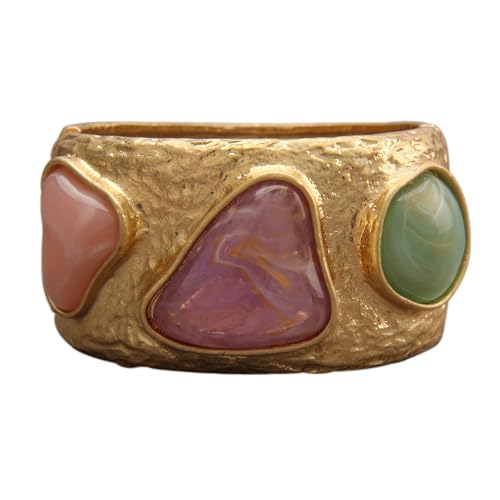 Gold Cuff Bracelet for Women Chunky Bracelet Statement Bracelet | Chunky Bangle Bracelets for Women Silver Beaded Open Bangle Stackable Stretch Bead Bracelet Boho Jewelry Gift for Wife Couple - style: Colorful Stone Bracelets