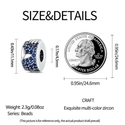 Heart Charm Clip Lock Spacer Stopper Charm Bead Bracelet 925 Sterling Silver Charms Safety Chain for Pandora Bracelets - color: Oocean