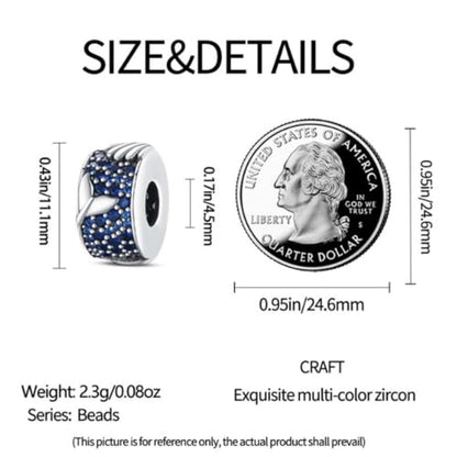Heart Charm Clip Lock Spacer Stopper Charm Bead Bracelet 925 Sterling Silver Charms Safety Chain for Pandora Bracelets - color: Oocean
