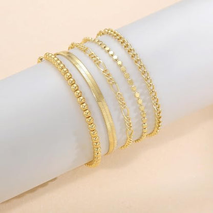 NECOCY Gold Bracelets Sets for Women Waterproof | Non Tarnish Gold Plated Cuban Paperclip Link Chain Stackable，Trendy Jewelry Accessories Gifts for Women - style: 6Pcs BRACELET SET-05