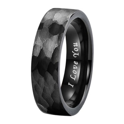 TUTISS 6mm 8mm Silver/Black/Gunmetal/Gold/Rose Gold Hammered Tungsten Rings for Men Women Couple Fashion Jewelry Engagement Wedding Bands Matte Finish Comfort Fit - color: 6mm Black I Love You Engraved