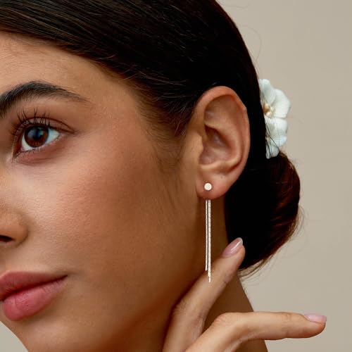Gold Earrings for Women, 14K Gold Plated Tassel Dangle Earrings for Women Trendy Hypoallergenic Long Chain Earring Dainty Pearl Drop Earrings Elegant Wedding Earring Fashion Jewelry for Womens - color: 3tassel earrings-silver