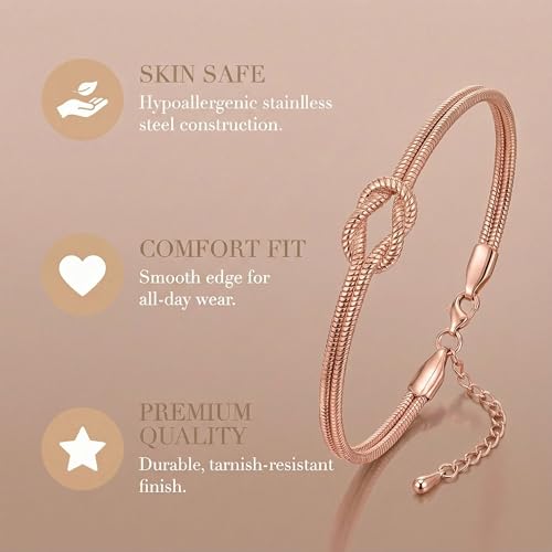 Matching Couple Bracelets – Infinity Promise Love Knot BFF Bracelets for Women & Men, Hypoallergenic Non-Tarnish Friendship Jewelry, Bestie Gifts, Forever Relationship Jewelry for Her/Him - color: Rose Gold