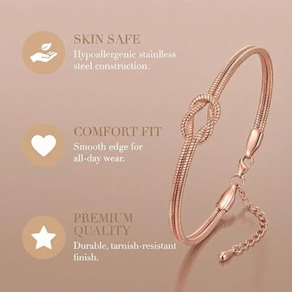 Matching Couple Bracelets – Infinity Promise Love Knot BFF Bracelets for Women & Men, Hypoallergenic Non-Tarnish Friendship Jewelry, Bestie Gifts, Forever Relationship Jewelry for Her/Him - color: Rose Gold
