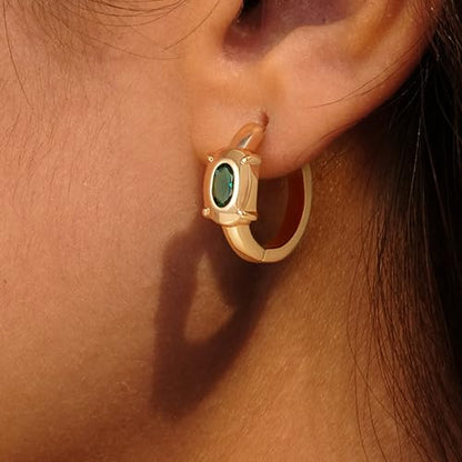 Cubic Zirconia Huggie Earrings 14k Gold Plated Tiny Earrings Small Huggie Hoop Earrings Simple Lightweight Hoops Gift for Women - color: Green zircon