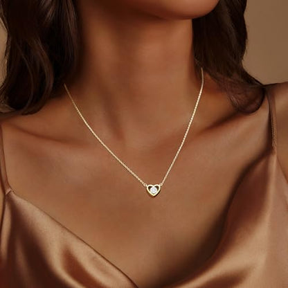 HERIER Cute Heart Necklace Dainty 18k Gold Plated Tiny Heart Pendant Choker Necklaces Small Gold Love Open Heart Chain Necklace for Women Simple Gold Necklace for Women Trendy Jewelry - color: Heart Diamond Necklace-Gold