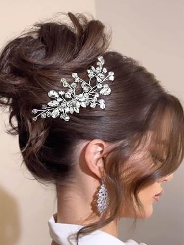 Asooll Crystal Hair Comb Silver Wedding Hair Accessories Bride Rhinestone Hair Pieces for Women