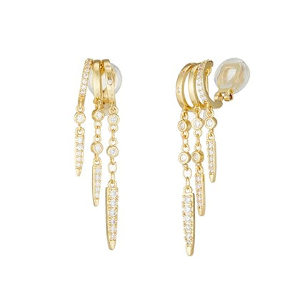 Clip On Earrings for Women Chain Moon Star Cross Hoop Dangle Earring No-Pierced Gold Silver - color: Long,Gold tone