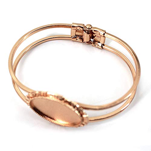 Minache Gold Silver Oval Bezel Tray Cuff Bangles Bracelets for Women,20mm Blank Cuff Style Bracelet Trays for Bracelet DIY Making - color: Steel color
