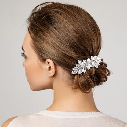 Joez Wonderful Rhinestone Hair Clips, Silver Bridal Hair Accessories for Women, Sparkly Crystal Hair Pins, Fancy Flower Hair Barrettes for Wedding, Bride, Long Hair (1 Pcs) - color: Rhinestone