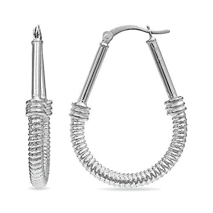 LeCalla 925 Sterling Silver Hoop Earrings for Women | Italian Design Classic Diamond-Cut Textured Hoops Earring | Women's Oval Drop Shape Silver Earring Jewelry - color: Large Twisted