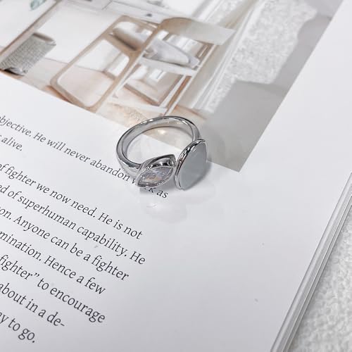 NewZenro Dainty Cat's Eye Marquise Cut Cubic Zirconia Open Ring for Women Gold/Silver Plated Fashion Crystal Geometry Adjustable Stackable Wedding Finger Band Promise Rings Comfort Fit Trendy Jewelry - color: Silver