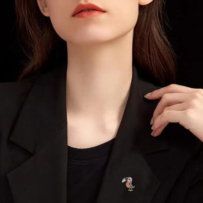 Enamel Bird Brooch for Women Rhinestones Owl/Hummingbird/Eagle/Toucan Lapel Pin Cute Bird Brooches Jewelry Gifts for Mom Wife - color: Colorful-Toucan 2