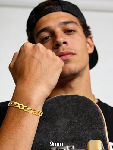 PROSTEEL Bracelets for Men, Figaro/Cuban Mens Bracelet, Silver/Gold/Black | 6/9/13mm Width, 7.5/8.3/9" Length, Stainless Steel Mens Bracelet, Durable & Non Tarnish, Chunky Jewelry with Gift Box - style: F 9mm-Cuban-Gold