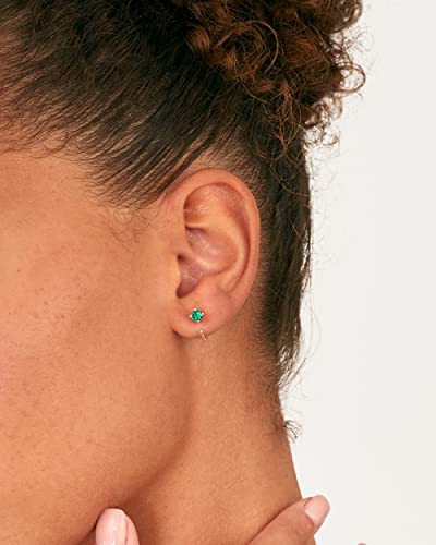 PAVOI 14K Gold 925 Sterling Silver Huggie Half Hoop Earrings for Women | Tiny Boho Colored Cartilage Earring | Blue, Green, Amethyst, Garnet, Black CZ, Turquoise, Opal, Pearl - style: Green