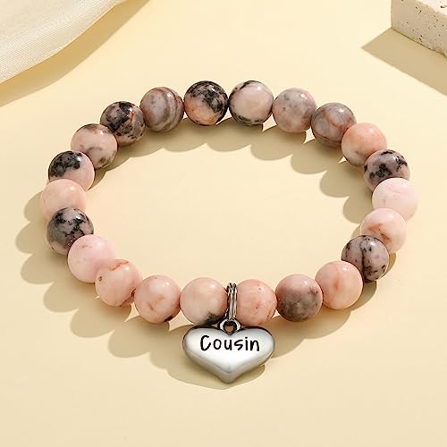 MIXJOY Inspirational Gifts for Women, Heart Charm Pink Elastic Beads Bracelet, Positive Affirmations Get Well Soon Gifts - style: cousins charm side by side pink