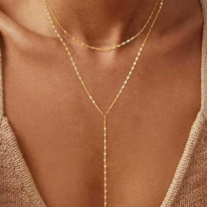 Lariat Necklace for Women, Non Tarnish Dainty Chain Stackable 14K Gold Plated Cute Trendy Layered Necklaces Elegant Jewelry Gift for Women Her - color: Gold, style: YCL